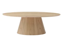 Mesa de centro oval em MDF de cor natural clara - ANTELADA