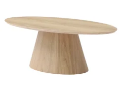 Mesa de centro oval em MDF de cor natural clara - ANTELADA