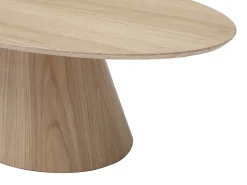 Mesa de centro oval em MDF de cor natural clara - ANTELADA