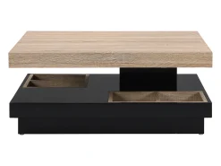 Mesa de centro tampo giratório MDF lacado a preto e natural claro - FAUSTO