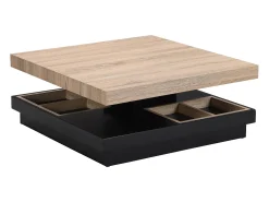 Mesa de centro tampo giratório MDF lacado a preto e natural claro - FAUSTO