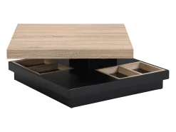 Mesa de centro tampo giratório MDF lacado a preto e natural claro - FAUSTO