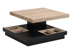 Mesa de centro tampo giratório MDF lacado a preto e natural claro - FAUSTO