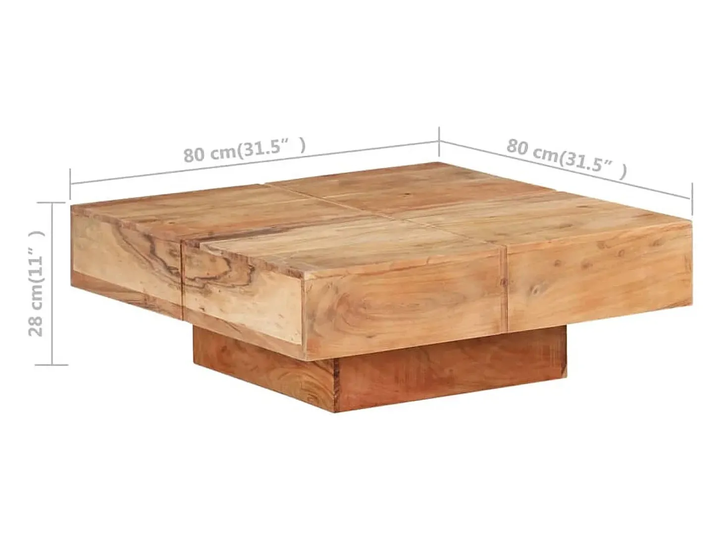 Mesa de centro 80x80x28 cm madeira de acácia maciça