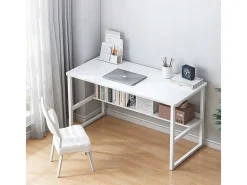 Mesa de computador branca juvenil com prateleira moderna 100 cm
