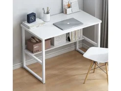 Mesa de computador branca juvenil com prateleira moderna 100 cm