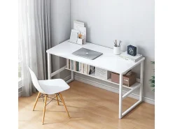 Mesa de computador branca juvenil com prateleira moderna 100 cm