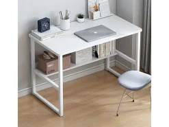 Mesa de computador branca juvenil com prateleira moderna 100 cm
