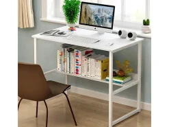 Mesa de computador branca juvenil com prateleira moderna 100 cm