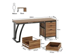 Mesa de Computador com 3 Gavetas, Mesa Industrial de PC Mesa de Estudo Mesa de Escritório Workstation com Armazenamento de Arquivos