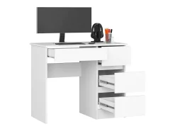 Mesa de Computador com Gavetas à Direita, 90cm, Branco, Design Moderno