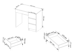 Mesa de Computador com Gavetas à Direita, 90cm, Branco, Design Moderno