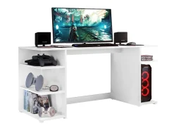 Mesa de computador de escritório Tow 5H, branca contemporânea, 3 prateleiras e torre