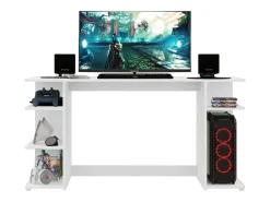 Mesa de computador de escritório Tow 5H, branca contemporânea, 3 prateleiras e torre