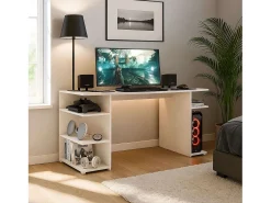 Mesa de computador de escritório Tow 5H, branca contemporânea, 3 prateleiras e torre