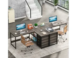 Mesa de computador em formato de L com gavetas de armazenamento, mesa de canto com prateleiras, mesa de escritório em formato de L reversível