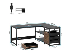 Mesa de Computador em Forma de L com Gavetas de Armazenamento, Mesa de Escritório em Forma de L Reversível