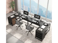 Mesa de Computador em Forma de L com Gavetas de Armazenamento, Mesa de Escritório em Forma de L Reversível
