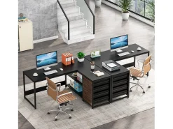 Mesa de Computador em Forma de L com Gavetas de Armazenamento, Mesa de Escritório em Forma de L Reversível