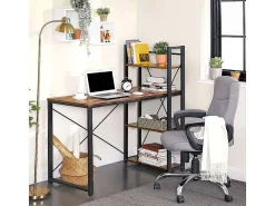 Mesa de computador "Saly" com prateleiras de armazenamento modulares - Marrom rústico/preto