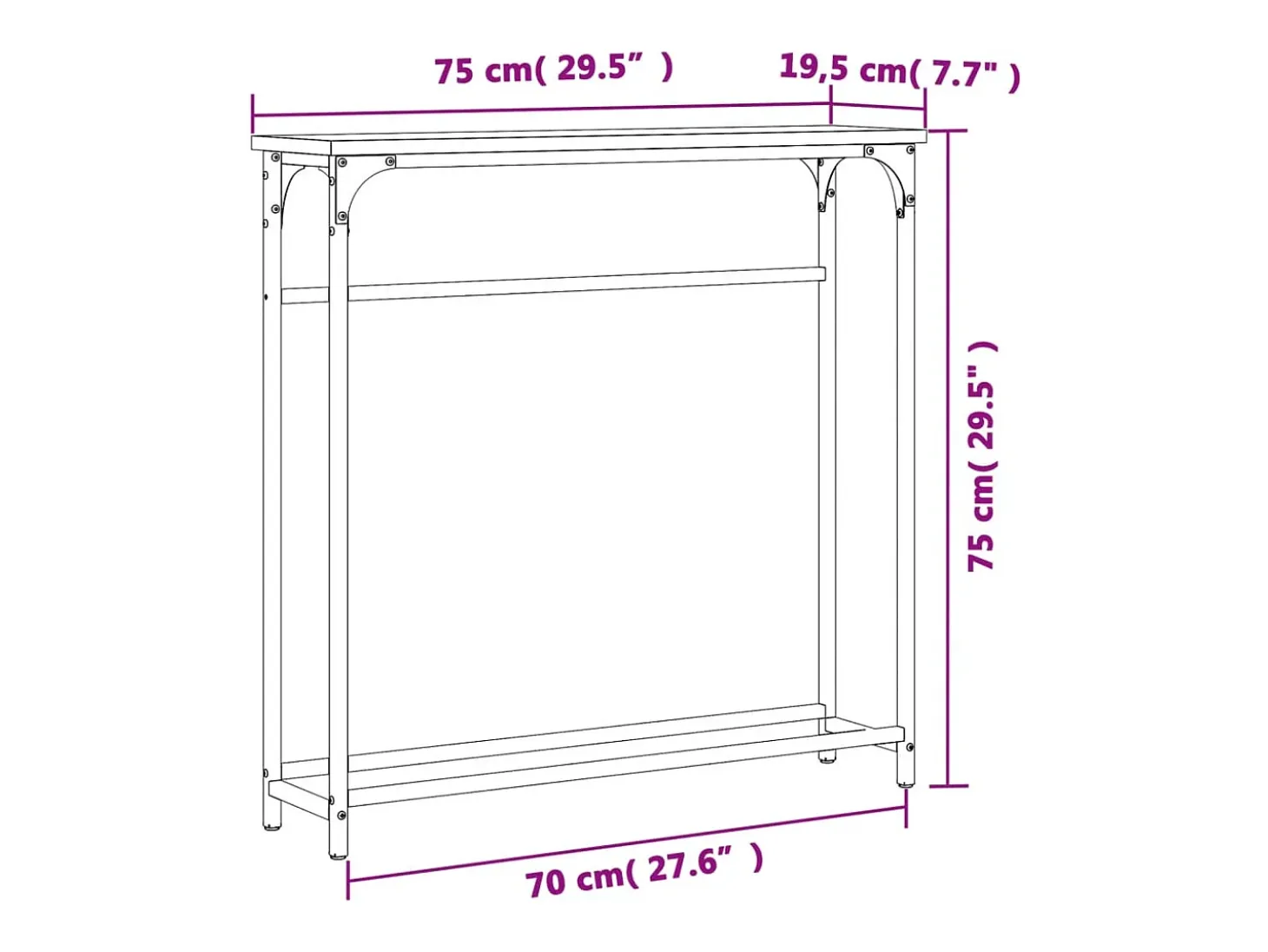 Mesa de console Carvalho Sonoma 75x19,5x75 cm Madeira projetada