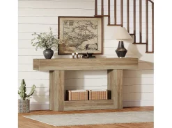 Mesa de Console 160cm, Mesa de Entrada de 2 Andares Rural, Mesa de Sofá, Mesa atrás do Sofá, Cinza