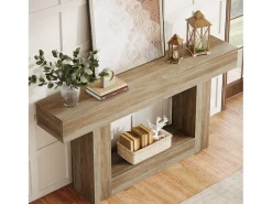 Mesa de Console 160cm, Mesa de Entrada de 2 Andares Rural, Mesa de Sofá, Mesa atrás do Sofá, Cinza