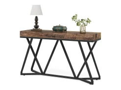 Mesa de Console de 140 cm, Mesa de entrada em madeira com base em metal única, Mesa baixa, Mesa de lareira