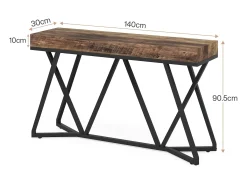Mesa de Console de 140 cm, Mesa de entrada em madeira com base em metal única, Mesa baixa, Mesa de lareira