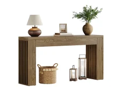 Mesa de console de 150 cm para sala de estar, mesa para entrada em estilo casa de campo com pernas em listras verticais