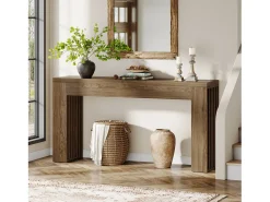 Mesa de console de 150 cm para sala de estar, mesa para entrada em estilo casa de campo com pernas em listras verticais
