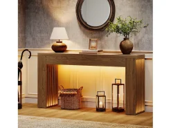 Mesa de console de 150 cm para sala de estar, mesa para entrada em estilo casa de campo com pernas em listras verticais