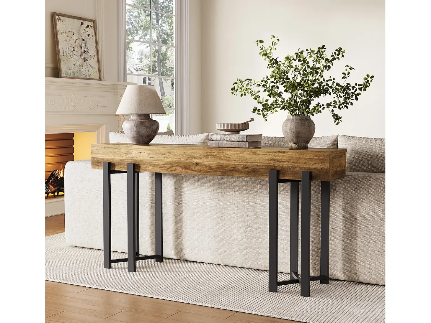 Mesa de Console de 160cm para Entrada, Mesa Industrial Atrás do Sofá