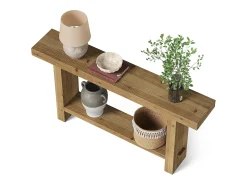 Mesa de console de madeira sólida de 160 cm, mesa estreita de entrada de fazenda de dois níveis para corredor, entrada