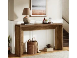 Mesa de console em estilo fazenda, mesa de 140 cm para sala com armazenamento para entrada.
