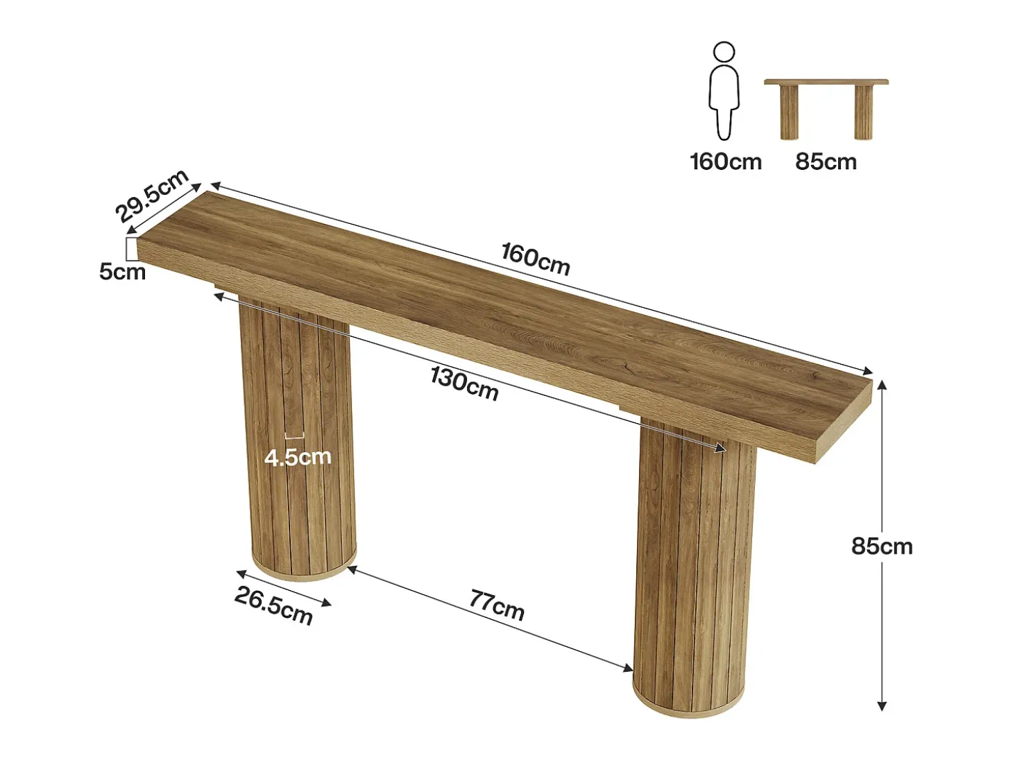 Mesa de console extra-longa de 160 cm, mesa retangular para entrada, mesa de sofá atrás do sofá