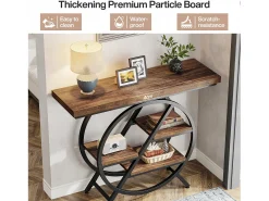 Mesa de Console, Mesa de Entrada de 100 cm com Tampo Espesso, Mesa de Sofá Industrial, Mesas Auxiliares, Marrom Rústico