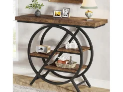 Mesa de Console, Mesa de Entrada de 100 cm com Tampo Espesso, Mesa de Sofá Industrial, Mesas Auxiliares, Marrom Rústico