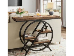 Mesa de Console, Mesa de Entrada de 100 cm com Tampo Espesso, Mesa de Sofá Industrial, Mesas Auxiliares, Marrom Rústico