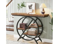 Mesa de Console, Mesa de Entrada de 100 cm com Tampo Espesso, Mesa de Sofá Industrial, Mesas Auxiliares, Marrom Rústico