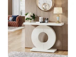 Mesa de Console, Móvel de Entrada com Base Circular em Forma, Mesa de Entrada de 100 cm para entrada do Sala, Corredor, 100 x 30 x 79 cm, Branco