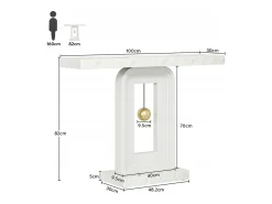 Mesa de Console para Entrada, 100 cm com Efeito Mármore, Mesa de Entrada do Corredor com Base em Formato de Relógio