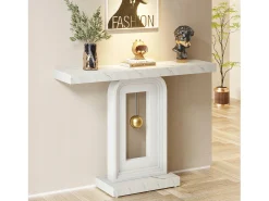 Mesa de Console para Entrada, 100 cm com Efeito Mármore, Mesa de Entrada do Corredor com Base em Formato de Relógio