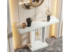 Mesa de Console para Entrada, 100 cm com Efeito Mármore, Mesa de Entrada do Corredor com Base em Formato de Relógio