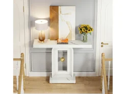 Mesa de Console para Entrada, 100 cm com Efeito Mármore, Mesa de Entrada do Corredor com Base em Formato de Relógio