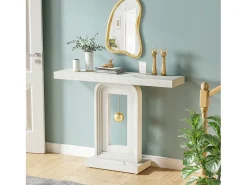 Mesa de Console para Entrada, 100 cm com Efeito Mármore, Mesa de Entrada do Corredor com Base em Formato de Relógio