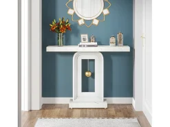 Mesa de Console para Entrada, 100 cm com Efeito Mármore, Mesa de Entrada do Corredor com Base em Formato de Relógio