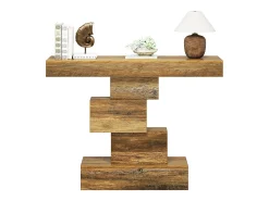 Mesa de console para sala de 108 cm, mesa estreita de madeira para trás do sofá com base geométrica