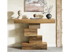 Mesa de console para sala de 108 cm, mesa estreita de madeira para trás do sofá com base geométrica