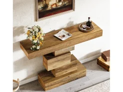 Mesa de console para sala de 108 cm, mesa estreita de madeira para trás do sofá com base geométrica